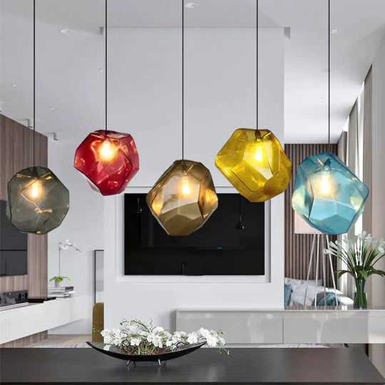 Simple Stone Glass Pendant Light Colorful Indoor G4 Led Lamp The Restaurant Dining Room Bar Cafe