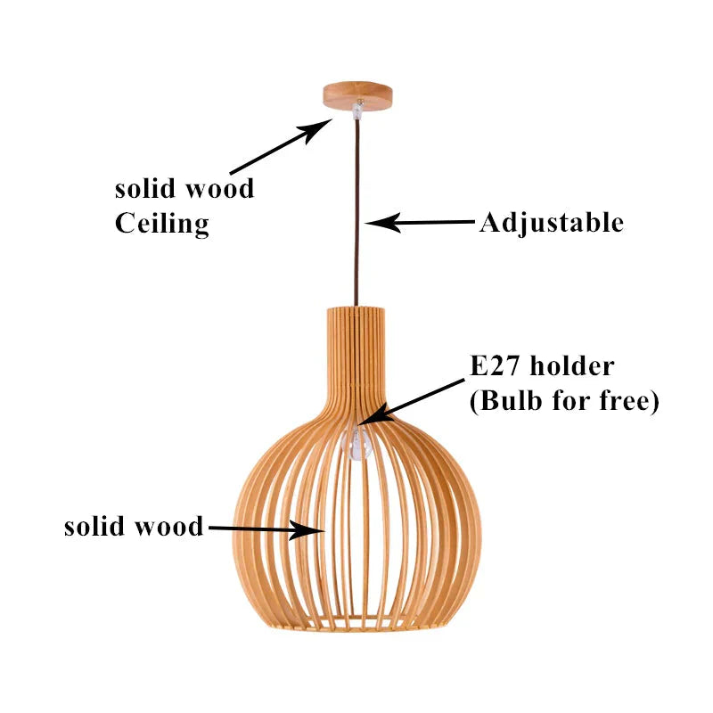 Modern Black Wood Birdcage E27 Bulb Pendant Lights Home Deco Lamp