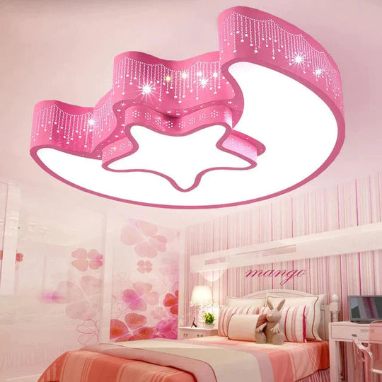 Modern Remote Control And Bluetooth Speaker Ceiling Lights Star Moon Pink 55X45 / Without Only Warm
