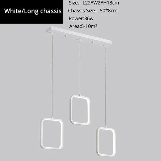 Modern Led Pendant Lights With Long Round Chassis Lamps For Dining Room White Black Iron Hanging