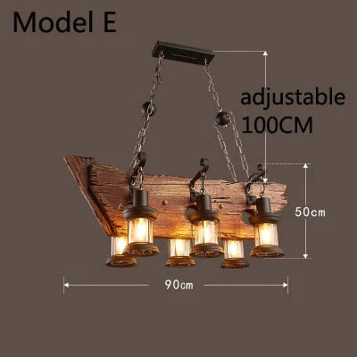 Retro Bar Industrial Wind Chandelier Loft Solid Wood Personality Restaurant Coffee Shop Model E