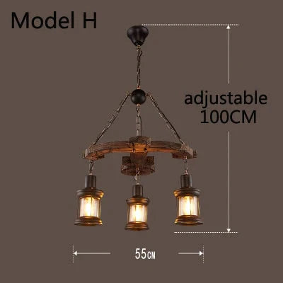 Retro Bar Industrial Wind Chandelier Loft Solid Wood Personality Restaurant Coffee Shop Model H