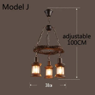 Retro Bar Industrial Wind Chandelier Loft Solid Wood Personality Restaurant Coffee Shop Model J