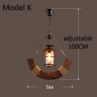 Retro Bar Industrial Wind Chandelier Loft Solid Wood Personality Restaurant Coffee Shop Model K