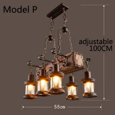 Retro Bar Industrial Wind Chandelier Loft Solid Wood Personality Restaurant Coffee Shop Model P