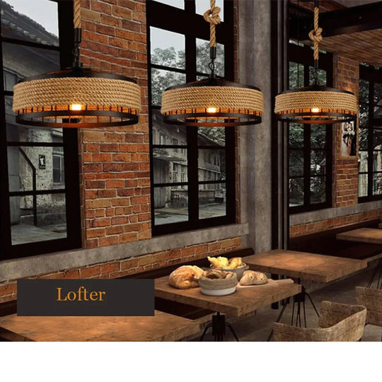 Loft Pendant Lamp Vintage Rope Hemp Chandelier Retaurant Living Room Bedroom Bar Pub Club Cafe