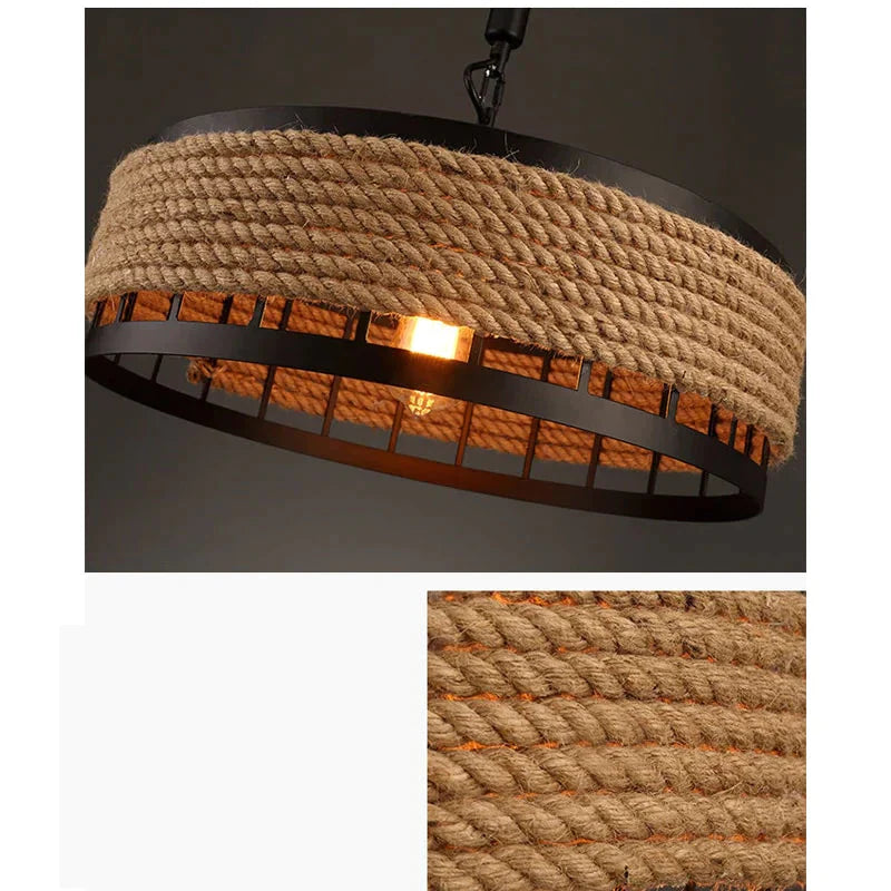 Loft Pendant Lamp Vintage Rope Hemp Chandelier Retaurant Living Room Bedroom Bar Pub Club Cafe