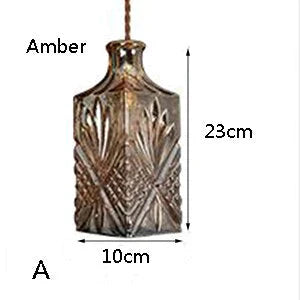 Modern Personality E27 Glass Hanging Lights Wine Bottle Engraved Pendant Lamps For Dining Room