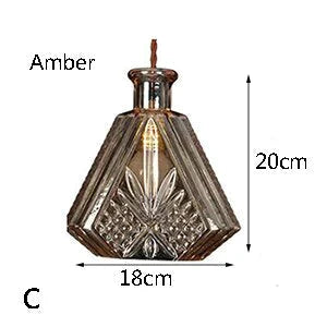 Modern Personality E27 Glass Hanging Lights Wine Bottle Engraved Pendant Lamps For Dining Room