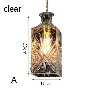 Modern Personality E27 Glass Hanging Lights Wine Bottle Engraved Pendant Lamps For Dining Room