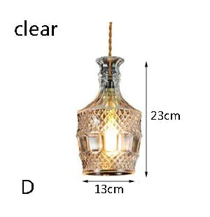 Modern Personality E27 Glass Hanging Lights Wine Bottle Engraved Pendant Lamps For Dining Room