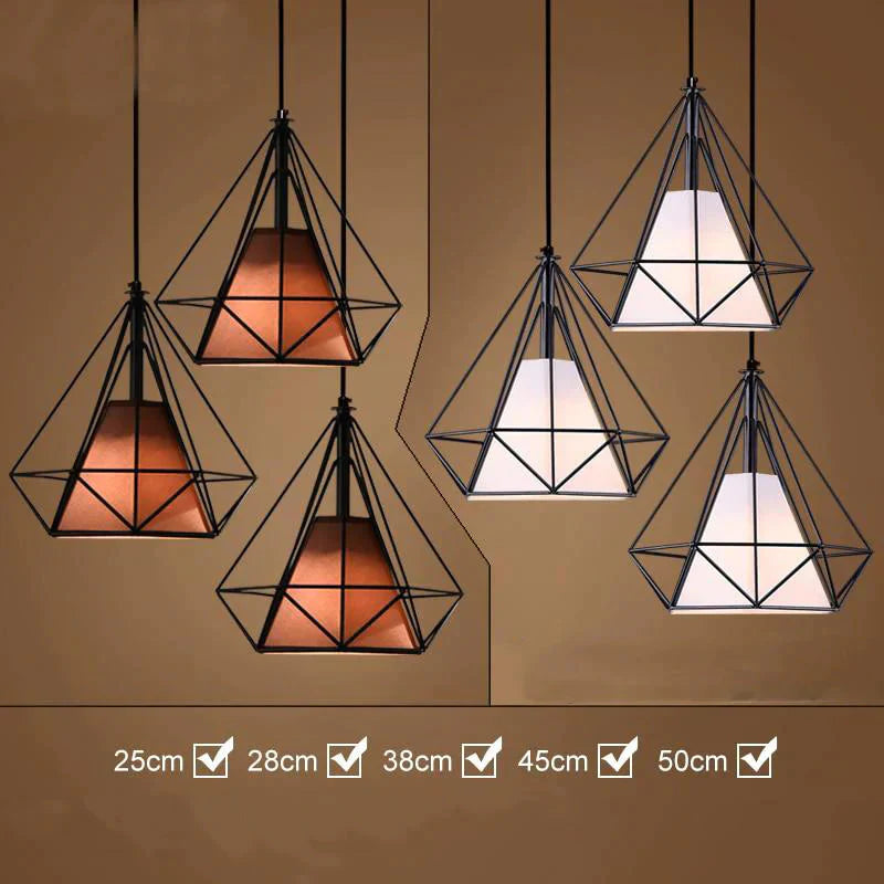 Modern Cage Pendant Light Iron Minimalist Retro Scandinavian Loft Pyramid Lamp Metal Hanging Lamp