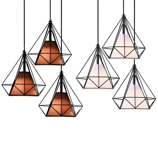 Modern Cage Pendant Light Iron Minimalist Retro Scandinavian Loft Pyramid Lamp Metal Hanging Lamp