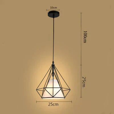 Modern Cage Pendant Light Iron Minimalist Retro Scandinavian Loft Pyramid Lamp Metal Hanging Lamp