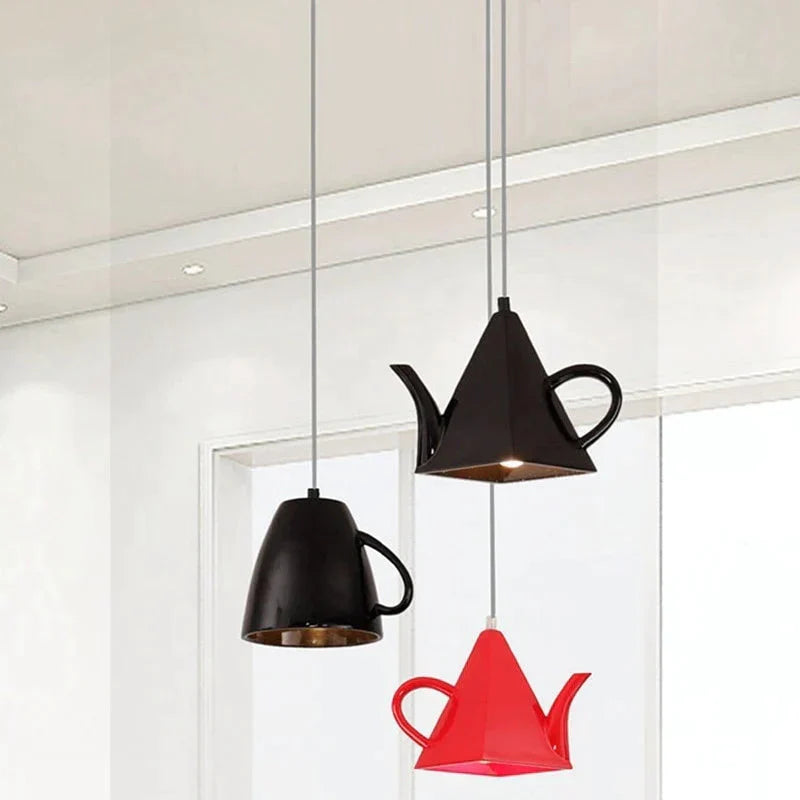 Modern Kitchen Lamp Resin Teapot Tea Cup Pendant Light Hanglamp Hanging Fixture For Dining Room