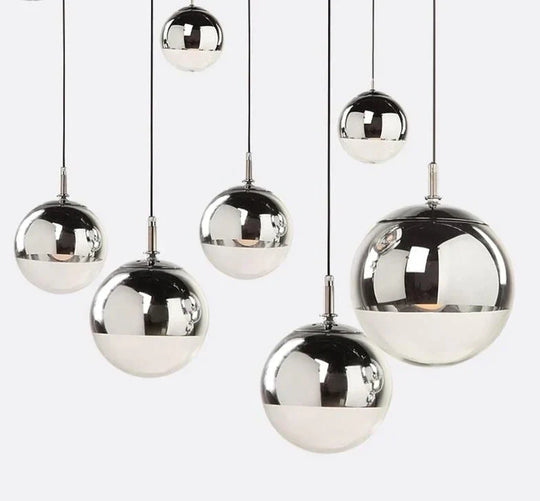 Modern Pendant Lights Silver Mirror Ball Hanglamp Globe Glass Led Lamp Kitchen Living Room Bedroom