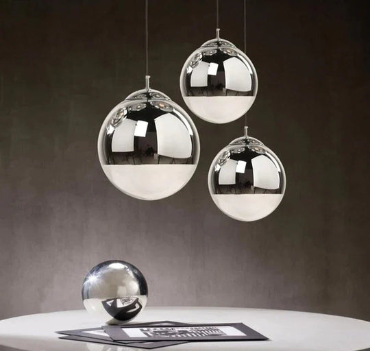 Modern Pendant Lights Silver Mirror Ball Hanglamp Globe Glass Led Lamp Kitchen Living Room Bedroom