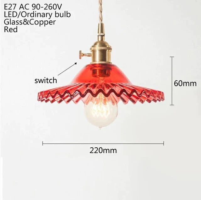 Europe Retro Novelty Glass&Iron Pendant Light Led E27 With 5 Colors For Bedroom/Living