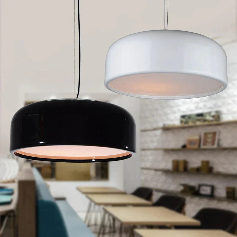 Modern Dia35/48/60Cm White/Black Lampshade Metal Pendant Lamp Round Simple Iron Loft Light With E27