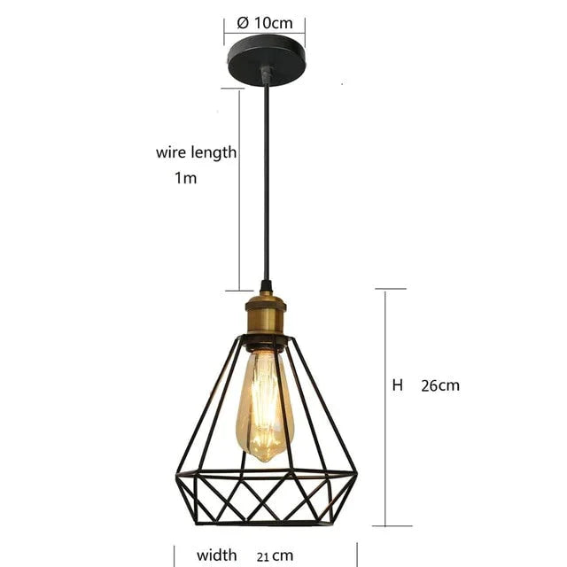 Modern Industrial Vintage Cage Pendant Light Iron Art Diamond Pyramid Wrought Home Ceiling Lamp