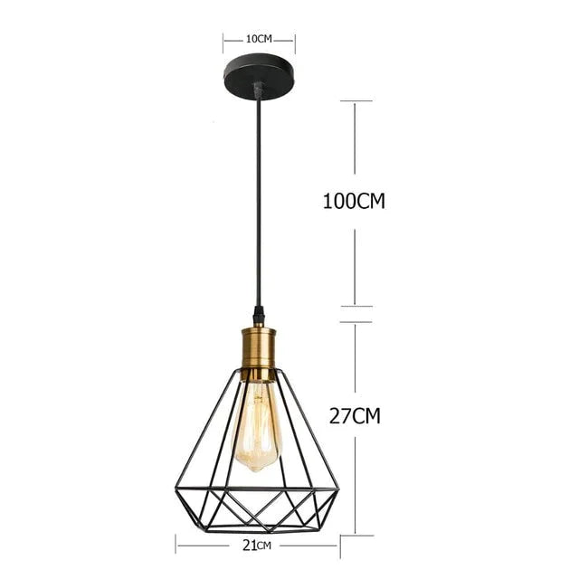 Modern Industrial Vintage Cage Pendant Light Iron Art Diamond Pyramid Wrought Home Ceiling Lamp