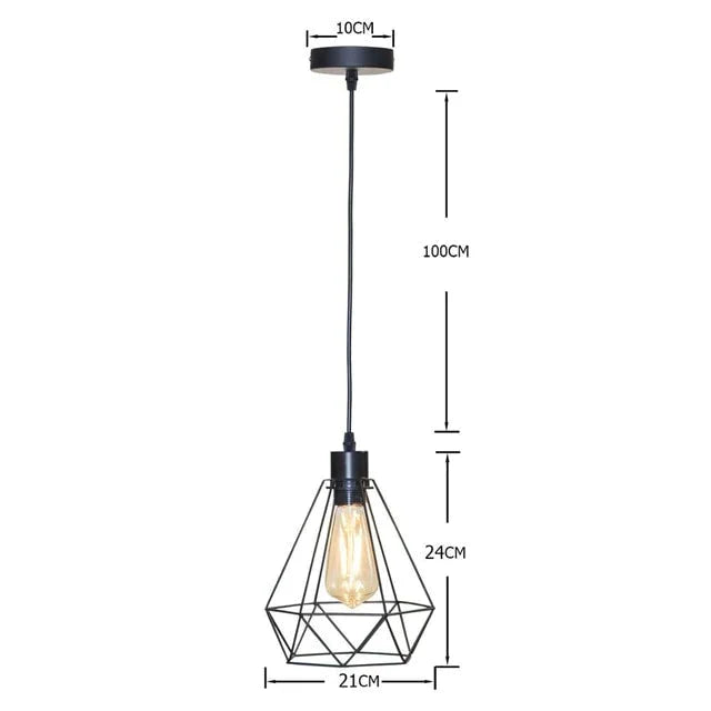 Modern Industrial Vintage Cage Pendant Light Iron Art Diamond Pyramid Wrought Home Ceiling Lamp