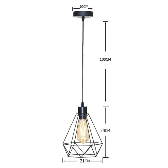 Modern Industrial Vintage Cage Pendant Light Iron Art Diamond Pyramid Wrought Home Ceiling Lamp