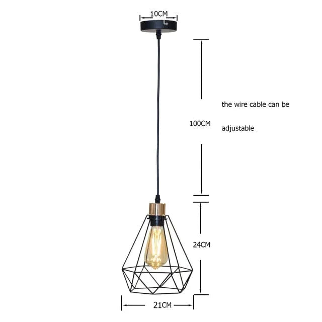 Modern Industrial Vintage Cage Pendant Light Iron Art Diamond Pyramid Wrought Home Ceiling Lamp