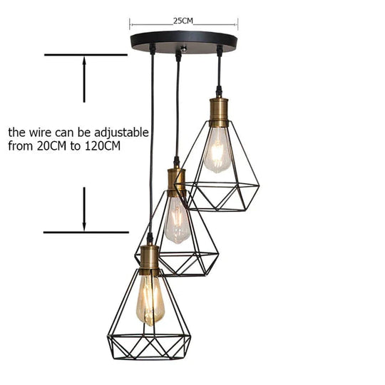 Modern Industrial Vintage Cage Pendant Light Iron Art Diamond Pyramid Wrought Home Ceiling Lamp