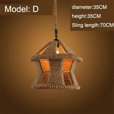 Vintage Pendant Lamp Rural American Retro Creative Personality Hand Knitted Hemp Rope Iron Cafe