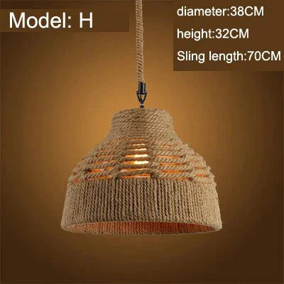 Vintage Pendant Lamp Rural American Retro Creative Personality Hand Knitted Hemp Rope Iron Cafe