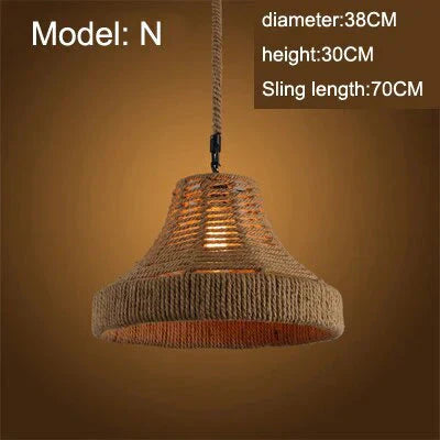 Vintage Pendant Lamp Rural American Retro Creative Personality Hand Knitted Hemp Rope Iron Cafe