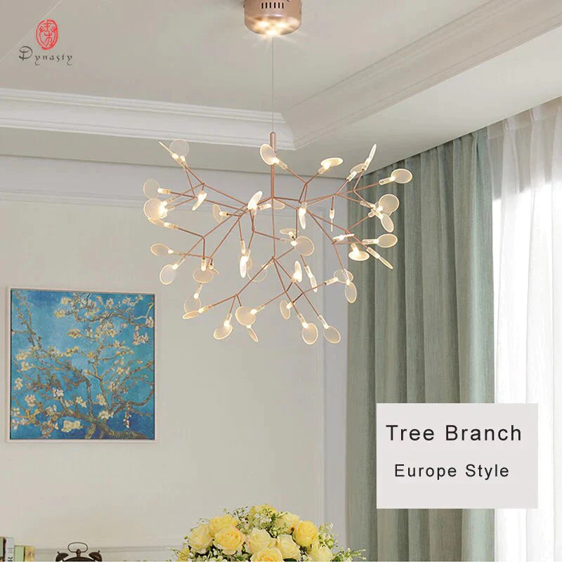 Art Decorative Olive Branch Pendant Europe Style Led Hanging Lights Leaves Foyer Parlor Lobby Cafe