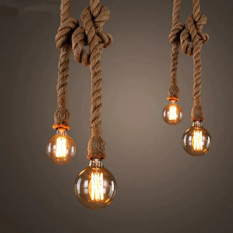 Hemp Rope Pendant Lights Vintage Retro Loft Industrial Hanging Lamp For Living Room Kitchen Home