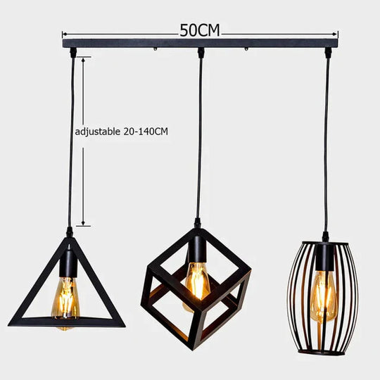 7 Type Modern Black Cage Pendant Lights Iron Minimalist Nordic Pyramid Lamp 8001