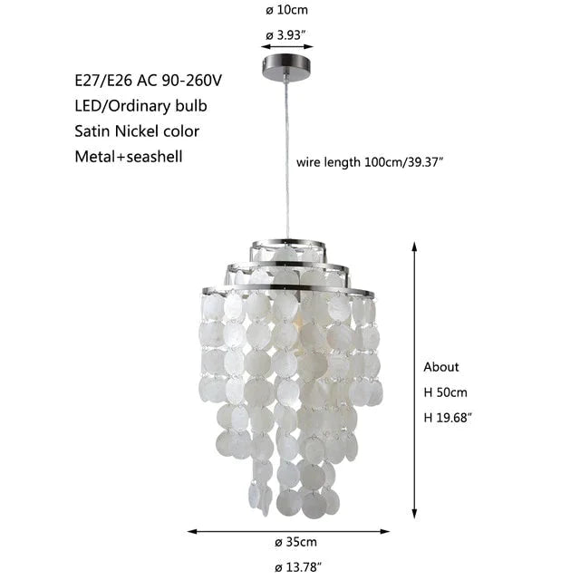 Modern Nordic White Natural Seashell Hanging Pendant Lamp Fixture E27 Led Lights For Home Deco