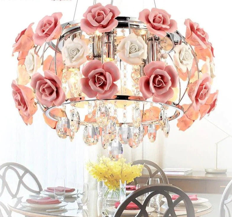 New Arrival Led Crystal Ceiling Lights Lustres De Sala Beautiful Rose Style For Bedroom Dining Room