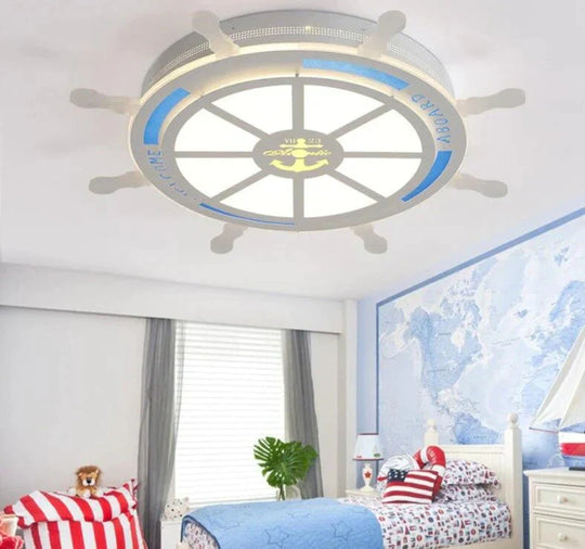 Kid Room Led Ceiling Lamp Blue Pirate Steering Wheel For Study Lights Contemporary 8 - 14Square