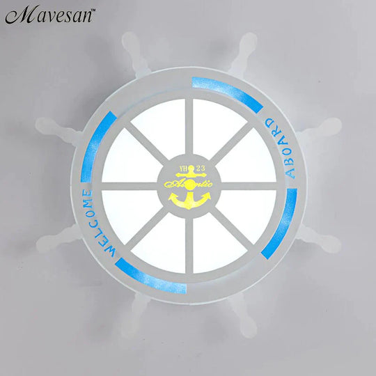 Kid Room Led Ceiling Lamp Blue Pirate Steering Wheel For Study Lights Contemporary 8 - 14Square