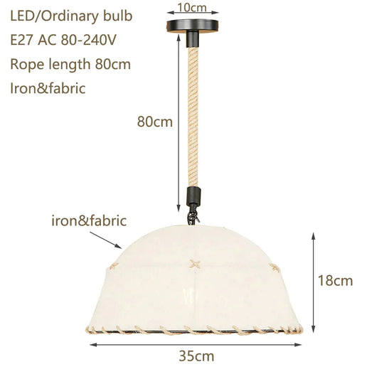 Home Deco Countryside Fabric White Pendant Light Led E27 Simple Hanging Lamp For Lounge Shop Cafe