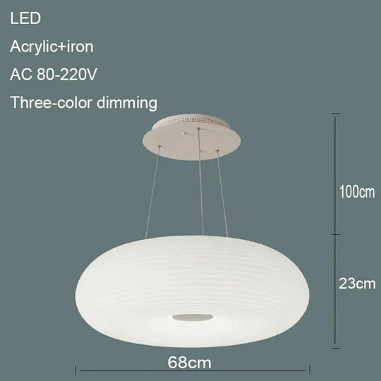 Nordic Pendant Lamp Round Simple Modern Led Acrylic Three - Color Dimming Lamps Living Room Hotel