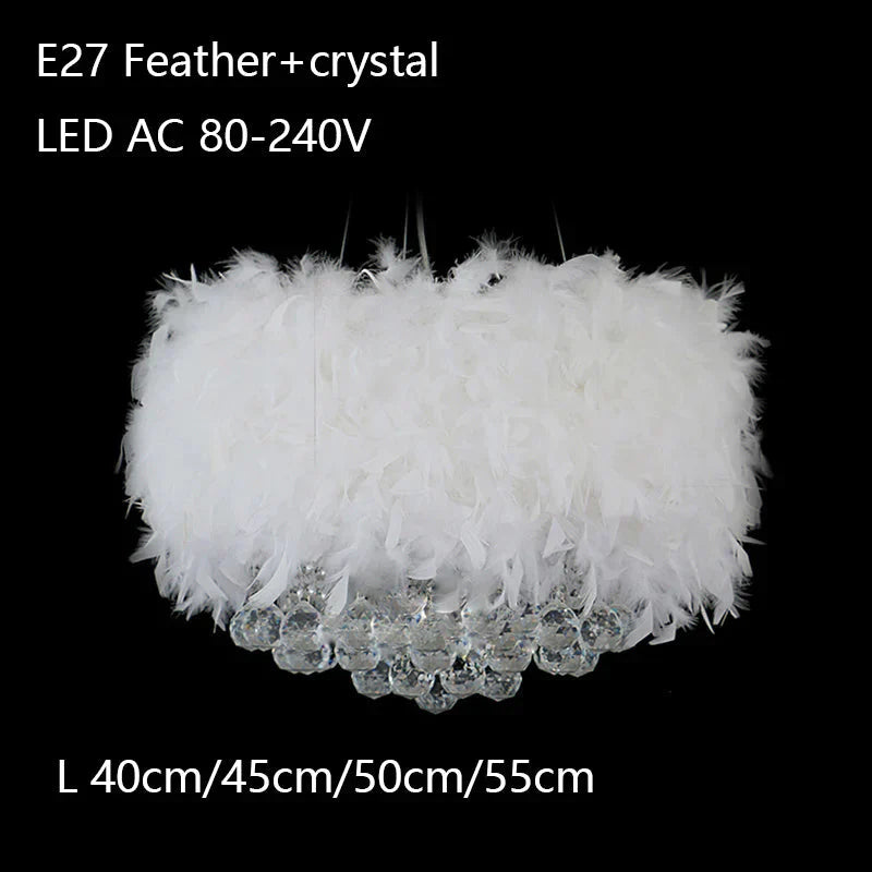 Modern Dreamy Feather Crystal Hanging Lamp E27 Led Lustre Pendant Fixture Bedroom Living Room