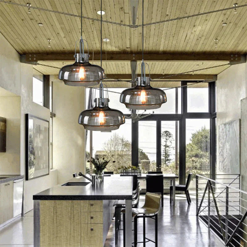 Modern Minimalist Industrial Deco Glass Pendant Lamp Suspension Lighting E27 Led Fixture Bedroom