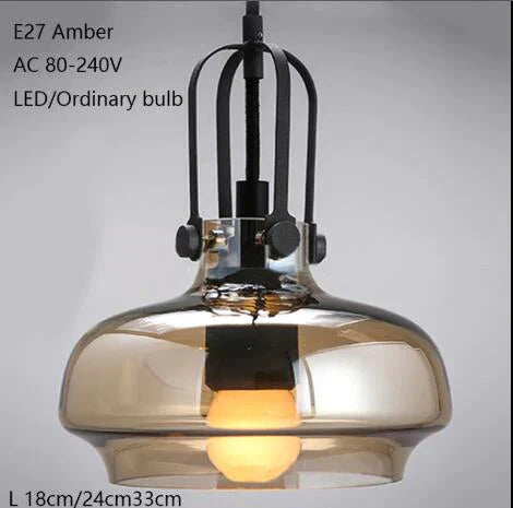 Modern Minimalist Industrial Deco Glass Pendant Lamp Suspension Lighting E27 Led Fixture Bedroom