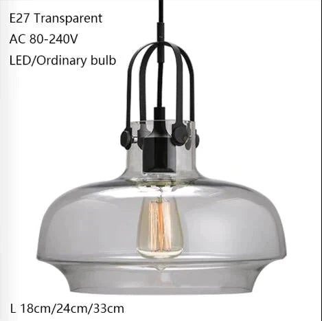 Modern Minimalist Industrial Deco Glass Pendant Lamp Suspension Lighting E27 Led Fixture Bedroom