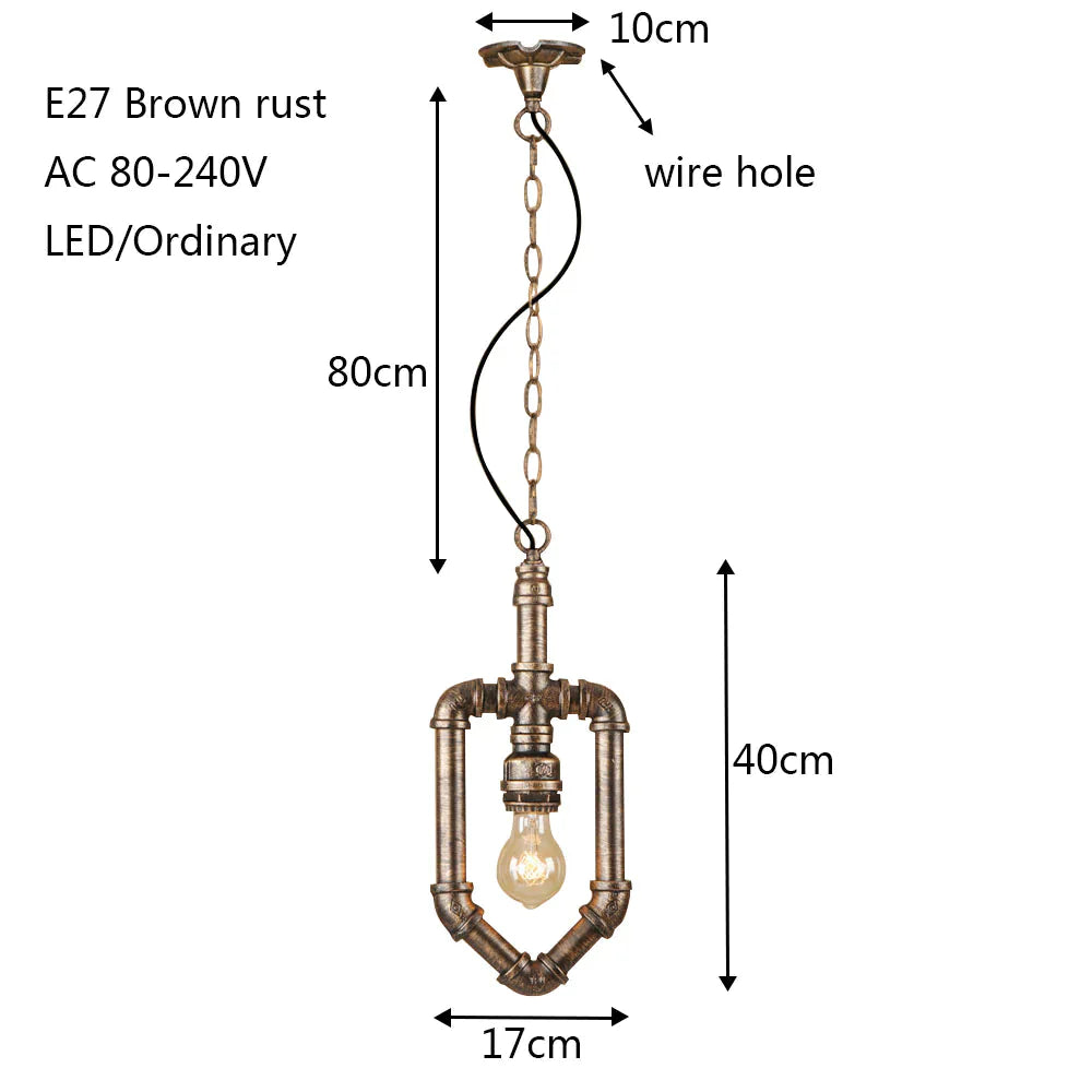 Vintage Iron Painted Brown Retro Hanging Lamp Led Pendant Light Fixture E27 For Kitchen Dining Room