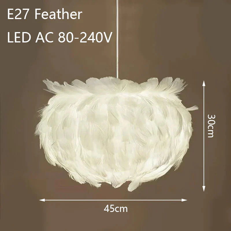 Modern Personality White Feather Chandelier E27 Led Lustre Pendant Lamp Fixture Bedroom Living Room