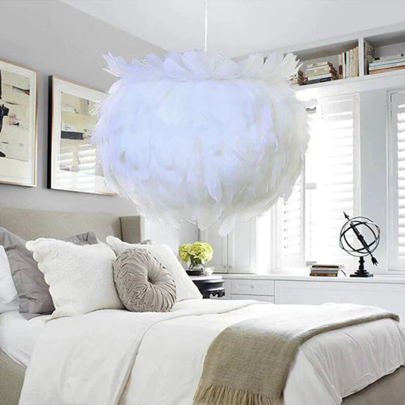 Modern Personality White Feather Chandelier E27 Led Lustre Pendant Lamp Fixture Bedroom Living Room