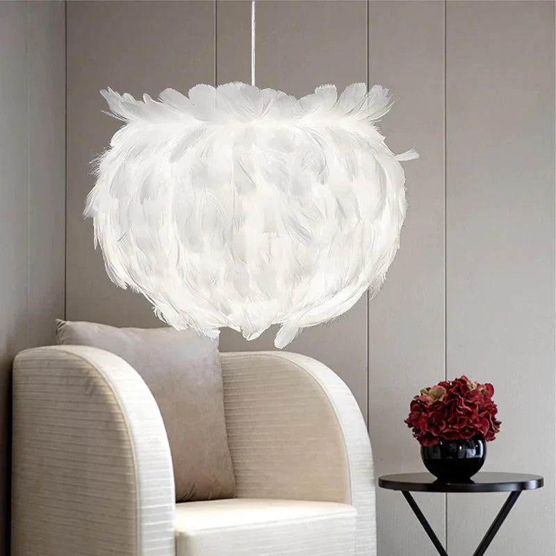 Modern Personality White Feather Chandelier E27 Led Lustre Pendant Lamp Fixture Bedroom Living Room