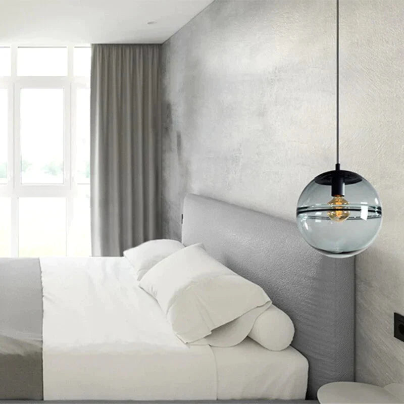 Modern Personality Pendant Lamp E27 Glass Round Ball Water Pattern Light For Kitchen Living Room